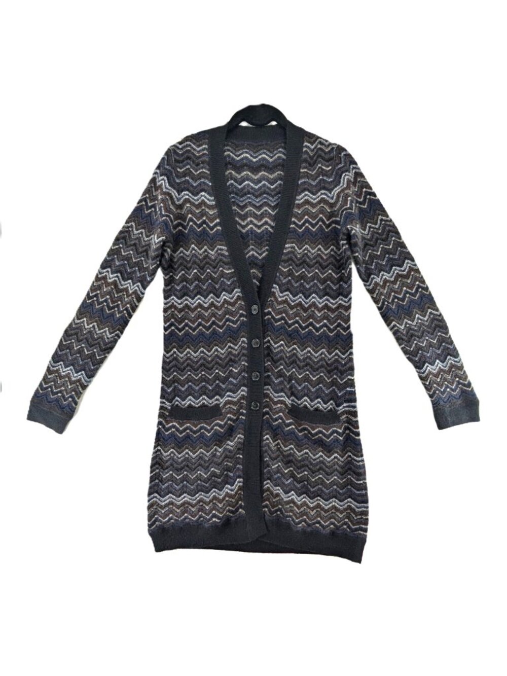 Sweater Duster Cardigan Womens Size Small 100% Cashmere Chevron V-Neck Pockets